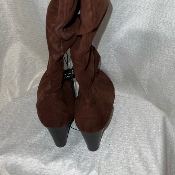 Chocolate Brown Faux Suede Tall Above Calf Boot - Picture 3 of 3